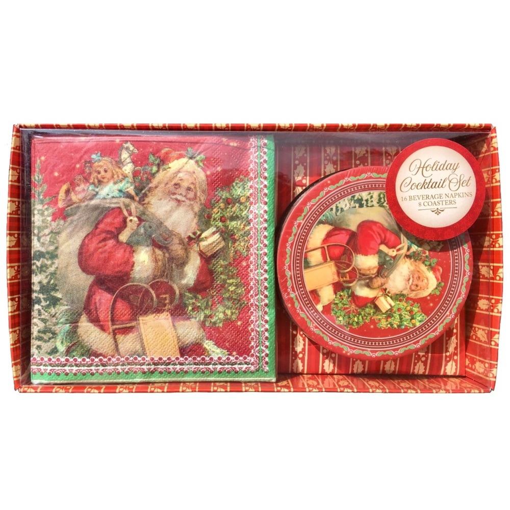 Punch Studio Christmas Santa Cocktail Hostess Gift Set (62225)